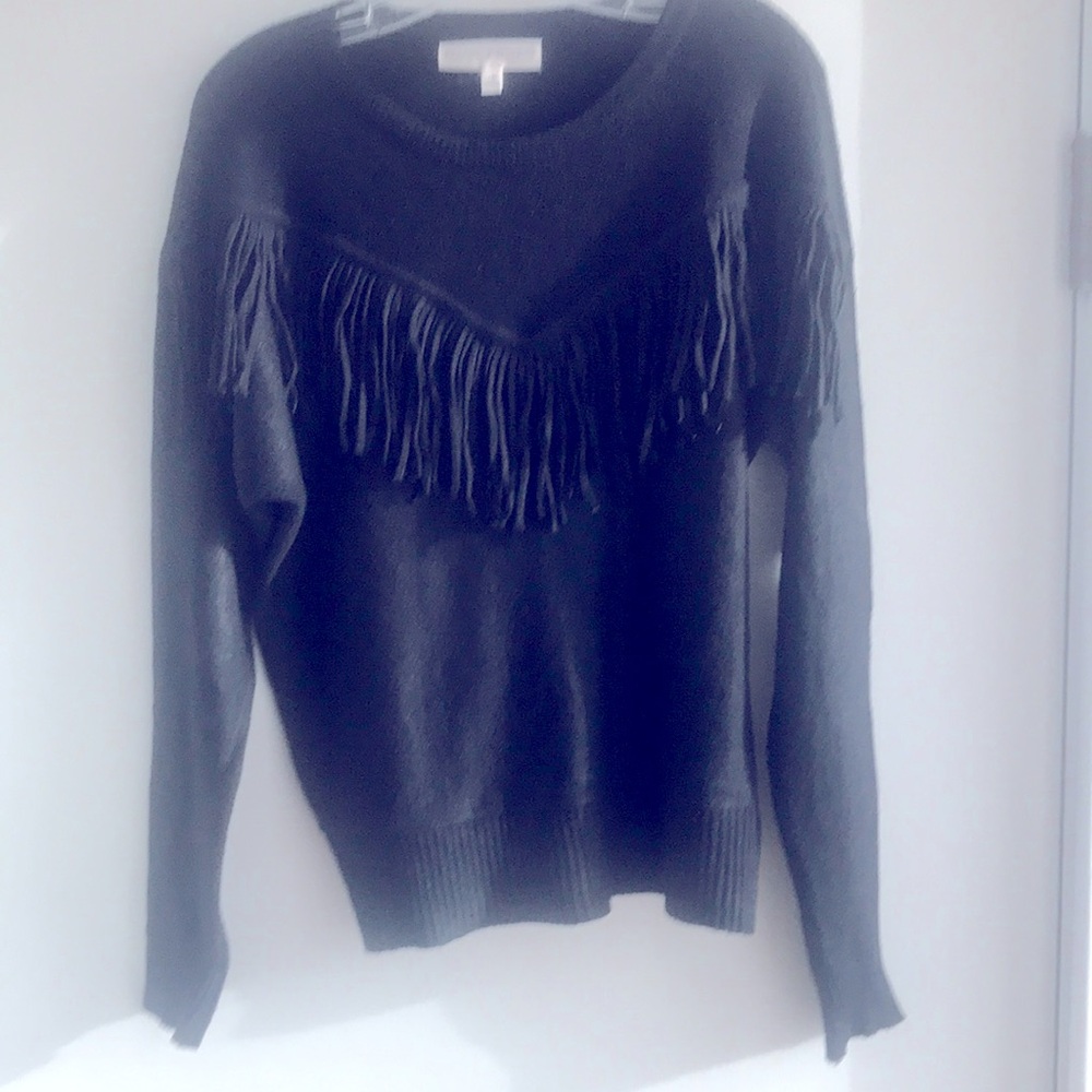 Chelsea & Theodore Black Fringed Crewneck Sweater